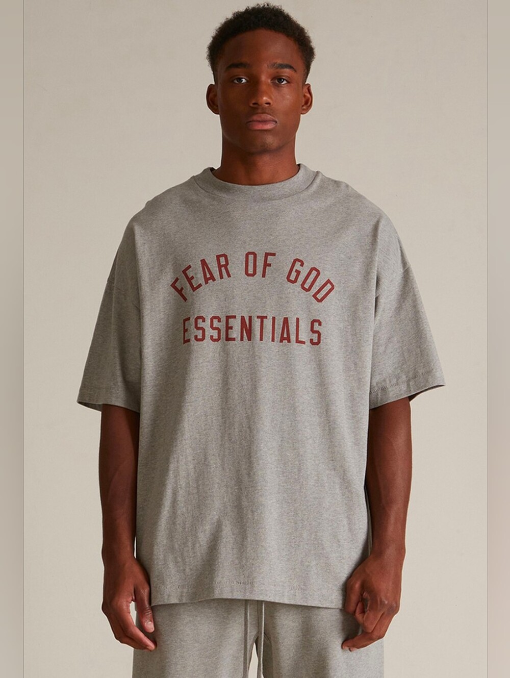 Fear of God ESSENTIALS Dark Heather Oatmeal Crew Neck T-Shirt Sz Large Oversized